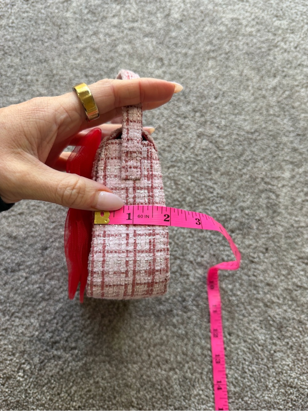 Girls Pink and Red Tweed Shoulder Bag with Large Red Bow - Picture 9 of 14